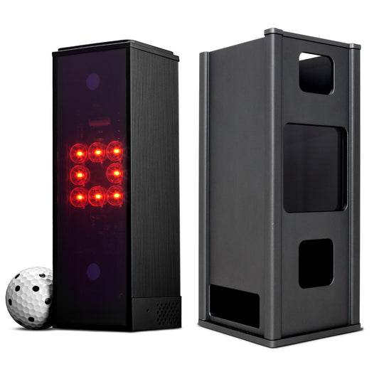 Golfball mit Golf Launch Monitor und schwarzem Gehäuse, Indoor Golf Simulator Zubehör