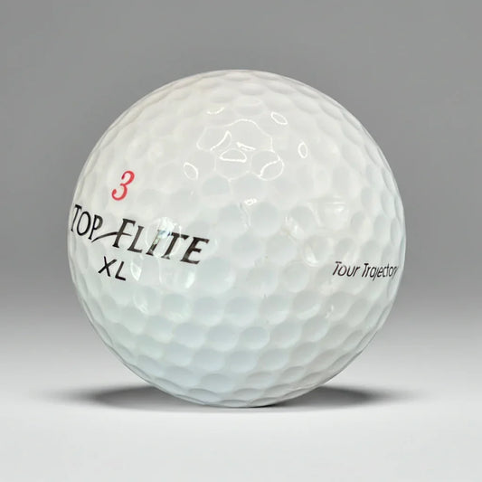 Golfball Top Flite XL mit Nummer 3 auf grauem Hintergrund, Golf Zubehör Produktfoto