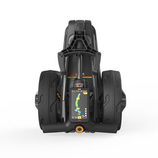 Moderner faltbarer Golf Trolley mit GPS und Display, kompakt zusammengeklappt