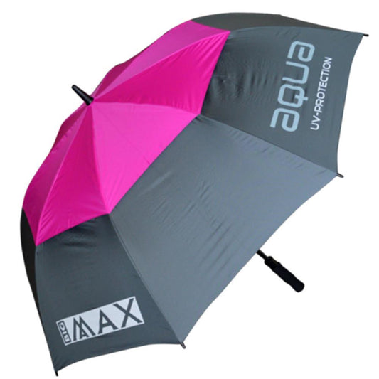 Golf Regenschirm grau und fuchsia mit UV-Schutz, großer Schirm für Golfausrüstung