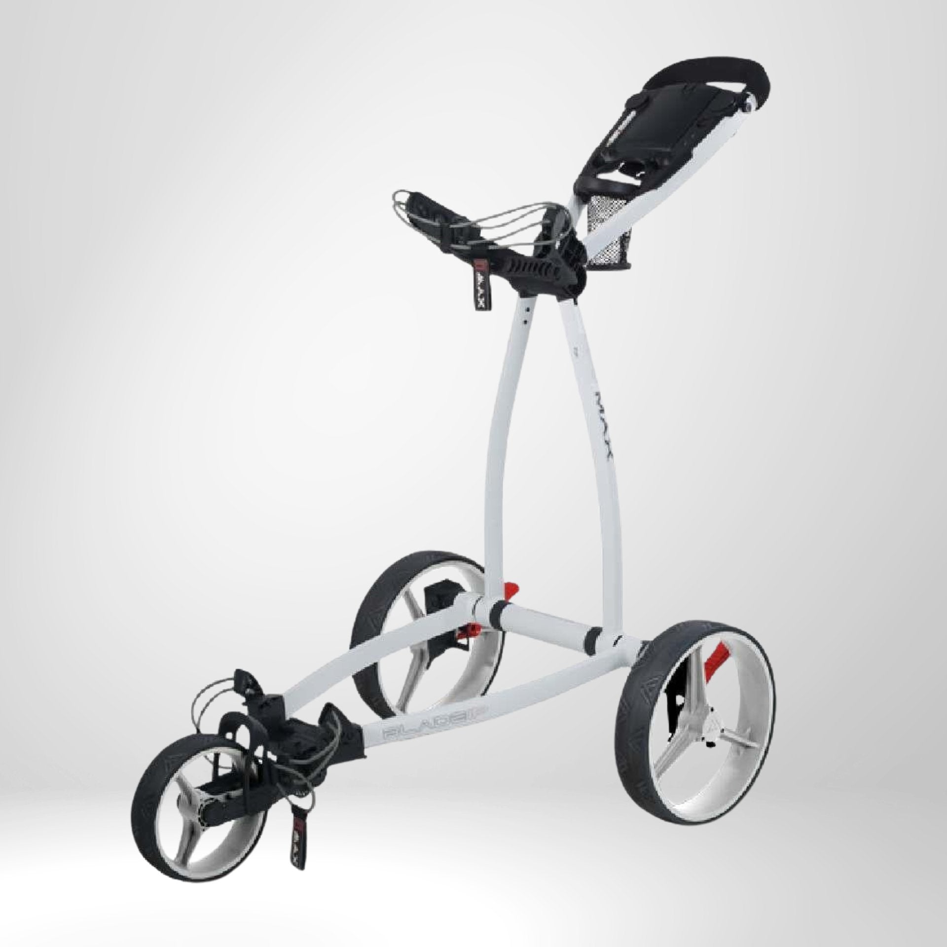 Moderner weißer Golf Trolley mit drei großen Rädern, leichtes Design, Golfzubehör
