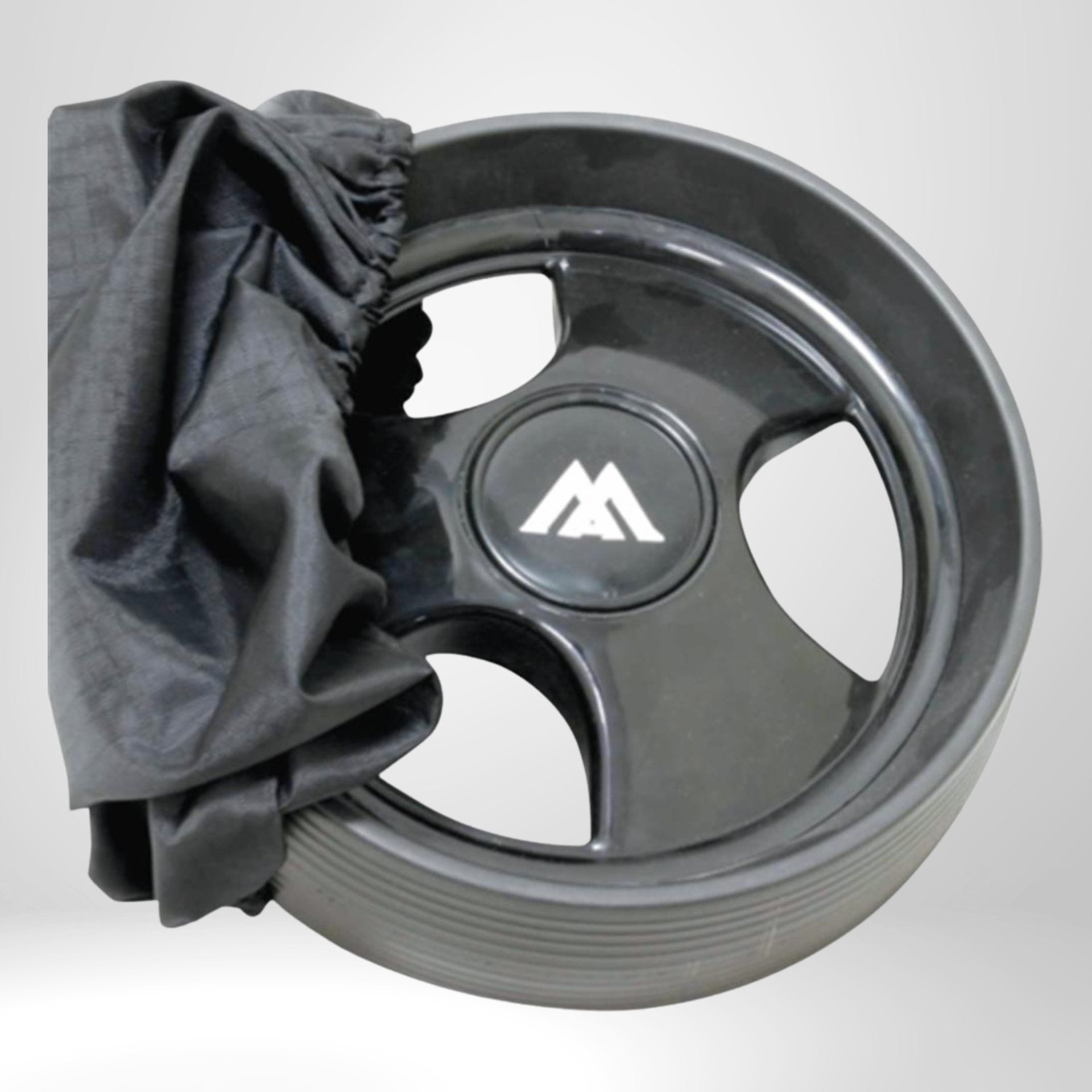 Schwarze Radabdeckung für Golftrolley-Rad mit elastischem Stoffbezug