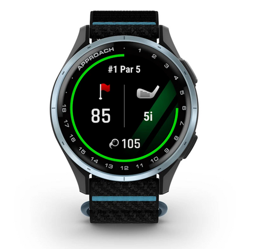 Golf GPS-Uhr mit Scorecard-Anzeige, Lochinformationen und Entfernungsanzeige, schwarzes Display