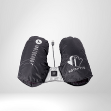 Schwarze beheizbare Golf-Handwärmer mit USB-Anschluss und Hotmitts-Logo