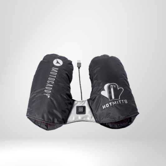 Schwarze beheizbare Golf-Handwärmer mit USB-Anschluss und Hotmitts-Logo