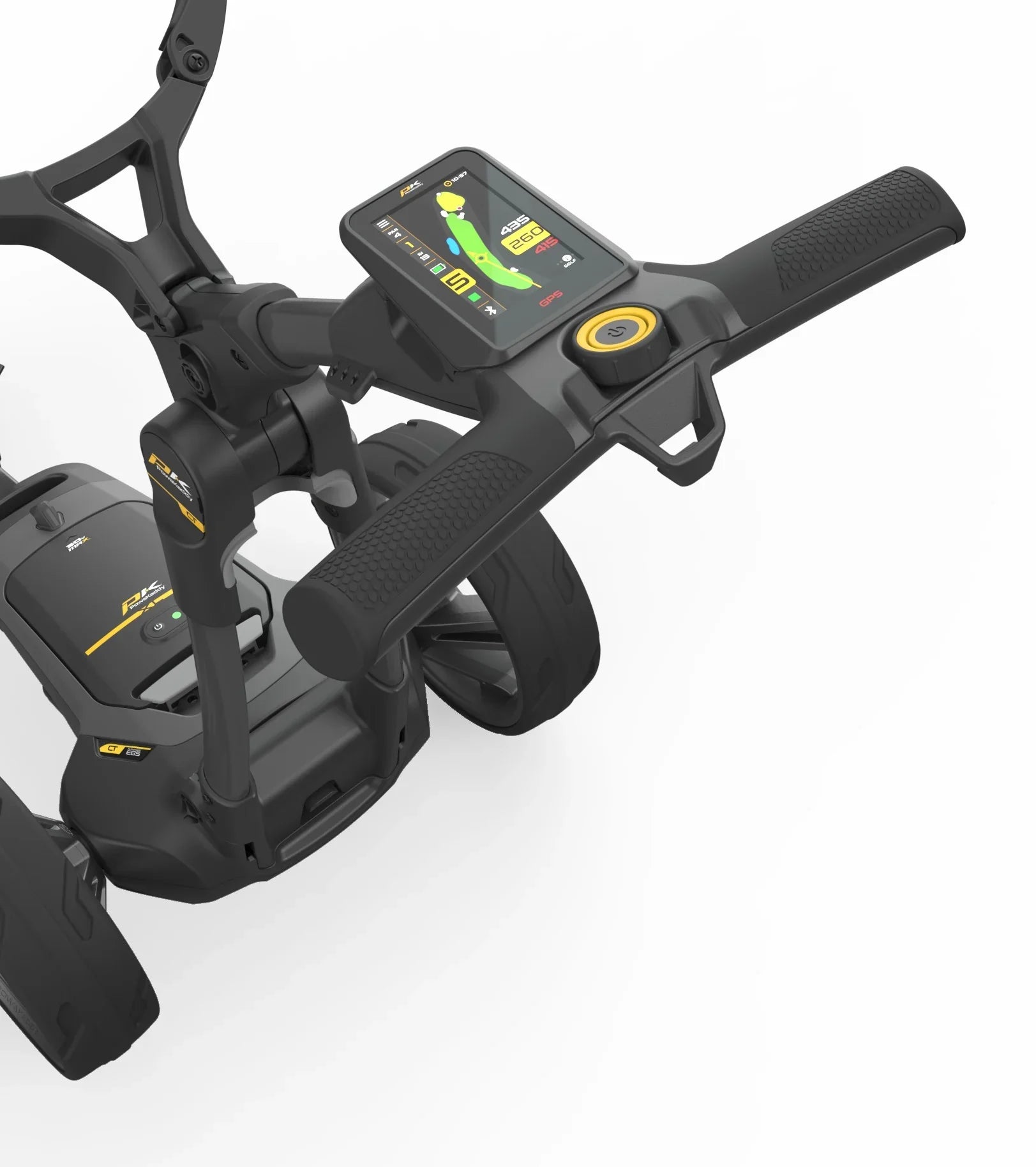 Elektrischer Golf Trolley mit großem LCD-Display und GPS, Detailansicht der Bedienelemente