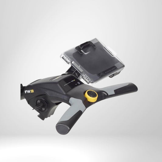 Scorekartenhalter für Golf Trolley, schwarz-grau, mit Klappdeckel und Bedienfeld