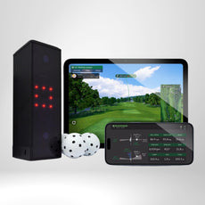 Golf Launch Monitor mit Display, Golfbällen, Tablet und Smartphone, Indoor Golf Simulator Set