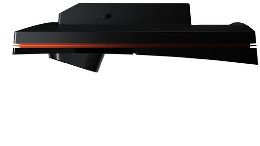 Schwarzer Golf Simulator mit orangen Akzent, modernes Indoor Golf Zubehör