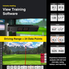 Golf Launch Monitor für Driving Range, zeigt 24 Datenpunkte und Golfschwunganalyse-Software