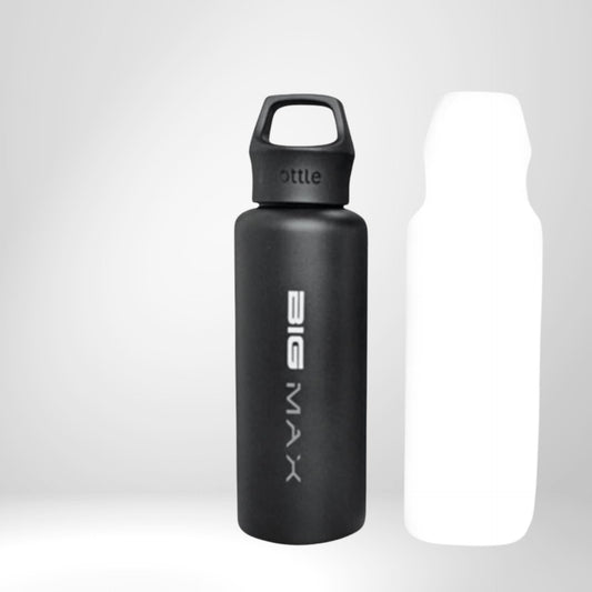 Schwarze Thermosflasche aus Edelstahl mit Schriftzug BIG MAX, geeignet für Golf Zubehör.