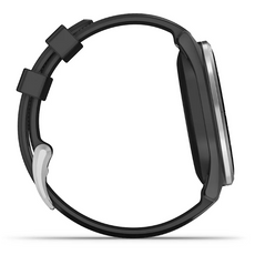 Schwarze Golf GPS-Uhr mit seitlicher Ansicht, modernes Design, robustes Kunststoffarmband