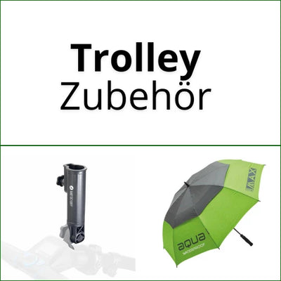 Golf Trolley Zubehör mit Schirmhalter und grün-schwarzem Golfregenschirm