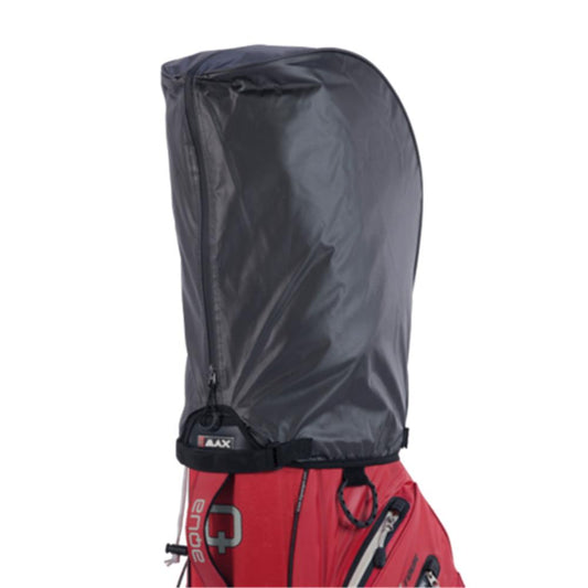 Universelle schwarze Regenschutzhülle auf roter Golftasche, Golf Zubehör, wetterfest